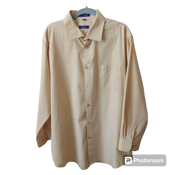 Retro Paris Shirts | *Retro Paris Cream Men's Big Tall Button Down Dress Shirt Size 17.5 32/33 | Color: Cream/Yellow | Size: 17.5bt | Nvstylehouse's